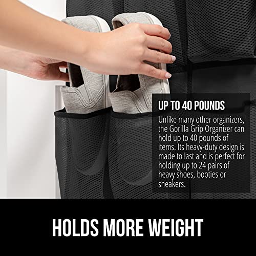 Over the Door Shoe Organizer, 24 Large Breathable Mesh Pockets, Space Saving Hanging Storage Holder, Closet Rack Hanger Holds Up