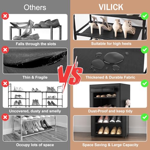 Shoe Rack with Cover Narrow Shoe Organizer with 4 Side Pockets 10 Tier Tall Shoe Storage Holds 18-22 Pairs Shoes and Boots Shoe