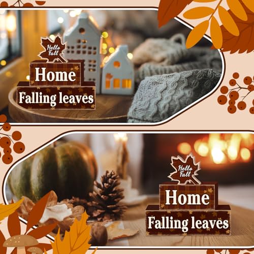 4 Pcs Fall Maple Leaf Wooden Tiered Tray Decor Set, Farmhouse Rustic Hello Fall Falling Leaves Table Decor Maple Leaf Stack