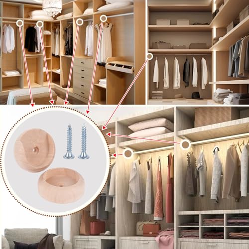 Wood Closet Pole Socket, Closet Pole Socket, Wooden Closet Rod Holders for Closet Poles for Hanging Clothes, Wooden Closet Rod