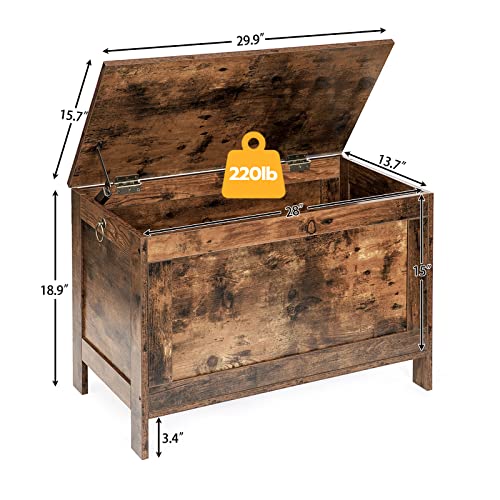 Toy Box, Retro Wooden Look Storage Chest with Safety Hinge, Entryway Storage Bench Supports 220 lb, 29.9 x 15.7 x 18.9 Inches