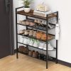Shoe Rack for Front Door Entrance, 5 Tier Height-Adjustable Metal Shoe Rack, Sturdy Wooden Top and Tiltable Steel Frame Heavy
