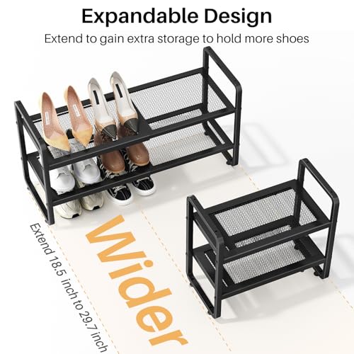 Shoe Rack - Expandable Shoe Organizer for Closet, Adjustable Metal Shoe Shelf Storage, 2 Tier Stackable Long Shoe Stand Holder