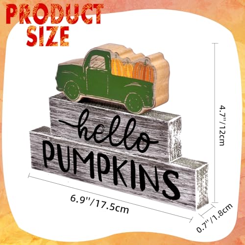 3PCS Wooden Fall Decorations for Home, Rustic Farmhouse Fall Table Decor Set with Pumpkin Truck & Signs, Harvest Thanksgiving