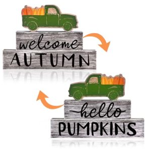 3PCS Wooden Fall Decorations for Home, Rustic Farmhouse Fall Table Decor Set with Pumpkin Truck & Signs, Harvest Thanksgiving