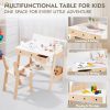 Kids Wooden Table and Chair Set, Study Desk and Chair Set with Storage Drawer, White Learning Table with Cabinets for Boys and