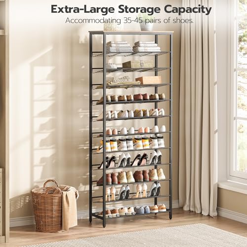 12-Tier Shoe Rack, Large Capacity Shoe Storage Organizer for 35-45 Pairs of Shoes, Standing Shoe Shelf with Slanted Shelves, for