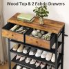 Shoe Rack, 5 Tier Shoe Organizer for 12-16 Pairs of Shoes, with 2 Drawers, 3 Fabric Shelves and Wooden Top, Shoe Rack for Closet