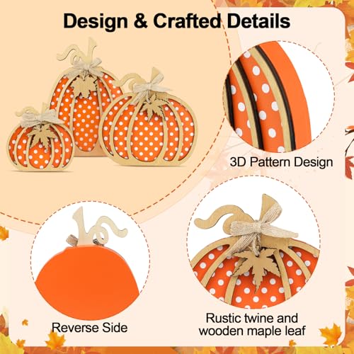 Fall Decor-3 Pcs Wooden Pumpkin Decor for Autumn Table, Mantel Decor, Fall Tiered Tray Decor, Autumn Table, Shelf, Bedroom，Fall