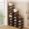Vertical Shoe Rack - Tall Narrow Shoe Rack Organizer for Small Spaces,7 Tier Bamboo Shoen Shelf for