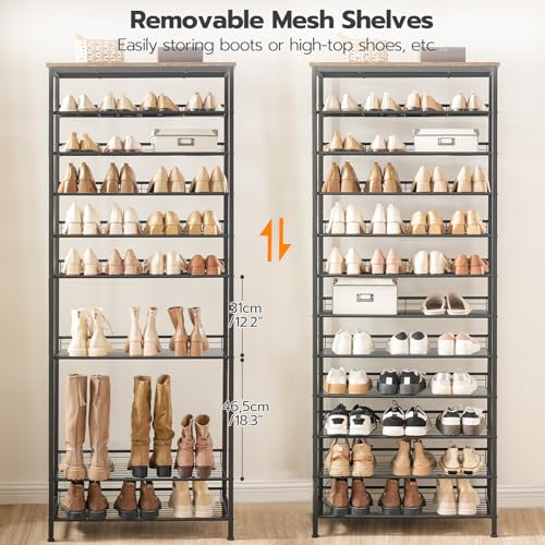 12-Tier Shoe Rack, Large Capacity Shoe Storage Organizer for 35-45 Pairs of Shoes, Standing Shoe Shelf with Slanted Shelves, for