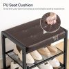 Small Shoe Bench, 3-Tier Shoe Rack, Shoe Storage Bench with PU Seat Cushion, Entryway Shoe Rack Bench with Metal Mesh Shelves,