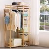 Bamboo Garment Rack 6 Tier Storage Shelves Clothes Hanging Stand with Side Hooks, Heavy Duty Clothing Rack Portable Wardrobe