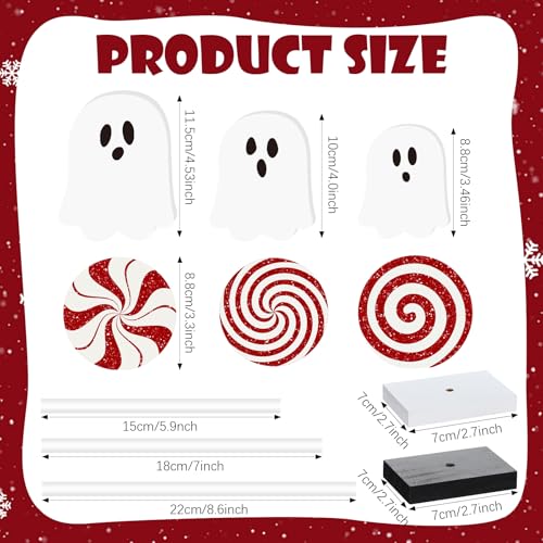6 Pcs Halloween Christmas Table Decorations Wooden Ghost Candy Tiered Table Signtray Decor Rustic Holiday Tabletop Centerpiece