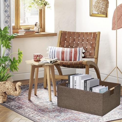 Collapsible Storage Box 16.9"x12.5"x7" with Wooden Handles | Foldable Organizer for Closet, Shelves, Toys & Cosmetics | Durable