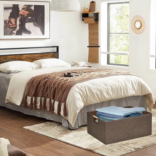 Collapsible Storage Box 16.9"x12.5"x7" with Wooden Handles | Foldable Organizer for Closet, Shelves, Toys & Cosmetics | Durable