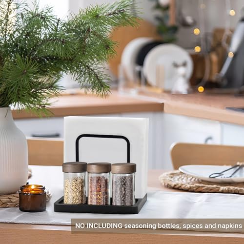 Napkin Holder for Table Farmhouse Wooden Napkin Dispenser Rustic Paper Napkin Storage for Kitchen Dining Room Coffee Bar, Black