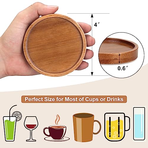 6 Pcs Best Wooden Coasters with Holder Coffee Table Decor Acacia Wood Coaster Set Modern Cup Coaster for Drink Home Dining Table