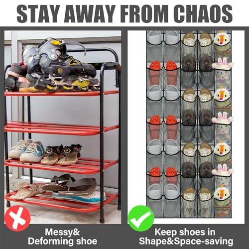 40 Over the Door Shoe Organizer Large Mesh Pocket Hanging Shoe Rack for Closet Gray Nonslip Behind Door Storage Holder Back to