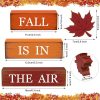 4 PCS Fall Maple Leaf Wooden Table Block Sign Thanksgiving Wood Tiered Tray Decor Fall is in the Air Block Centerpiece Rustic