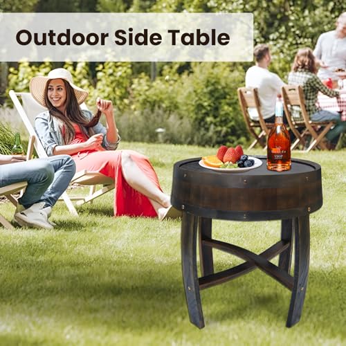 Medieval Retro Wine Barrel Design Coffee Table Wooden Round Creative End Table for Indoor Outdoor, 23" Brown Barrel Tables for