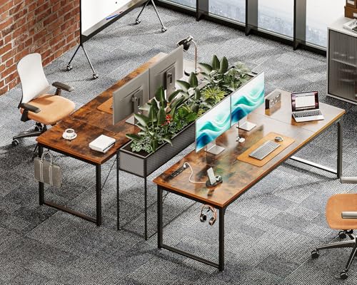 71 Inch Computer Desk with USB Ports, Large Office Desk, Long Study Student Writing Desk, Rustic Brown