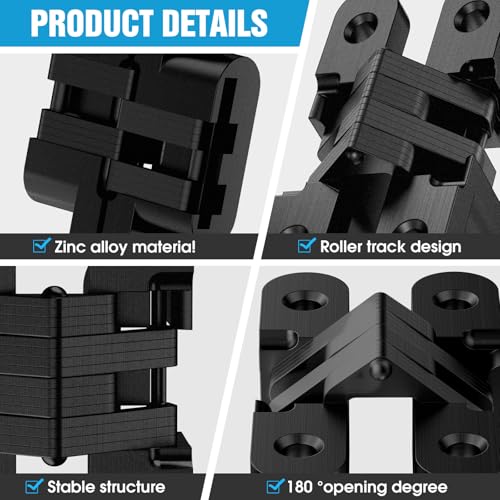 Invisible Door Hinge,180 Degree Heavy Duty Zinc Alloy Concealed Cabinet Hinges Silent Smooth Operation Supports 5KG/11lb for