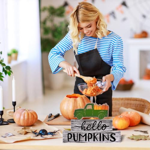 3PCS Wooden Fall Decorations for Home, Rustic Farmhouse Fall Table Decor Set with Pumpkin Truck & Signs, Harvest Thanksgiving