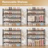 4-Tier Shoe Rack 33" Wide Metal Shoe Organizer Long Shoe Storage with 4 Side Hooks Sturdy Shoes Shelf for Closet, Front Door