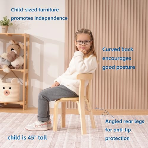 Wooden Kids Chair, Toddler Chair for Table, Kids Stackable Chairs, Kid Wooden Furniture for Family/Playroom/Classroom（Set of