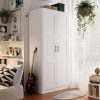 Fddevelop Wood White Wardrobe Closet with 2 Doors，Bedroom Freestanding Armoire Storage Cabinet with Shelves，Wooden Wardrobe