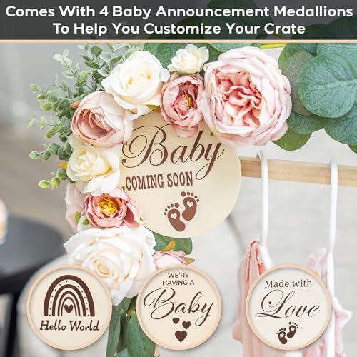 Wooden Baby Shower Crate Closet - Customizable Wooden Crate Box with Dual Rod System, Personalized Baby Shower Basket Alphabet