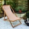 Beach Lounge Chair - Adjustable Height Reclining Sling Chair - Portable Wood Folding Chairs - Folding Lounge Chairs for Outside,