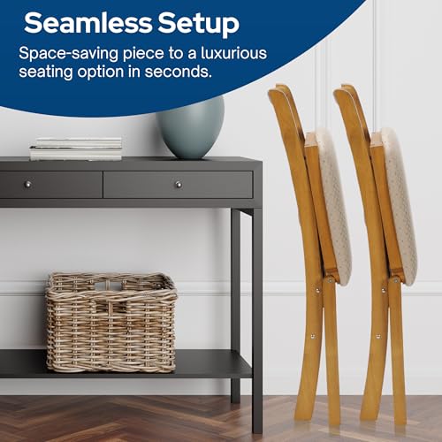 Stakmore Shaker Ladderback Wooden Folding Chairs with Padded Seats, Set of 2 - No Assembly Foldable Dining Chairs, Steel Folding