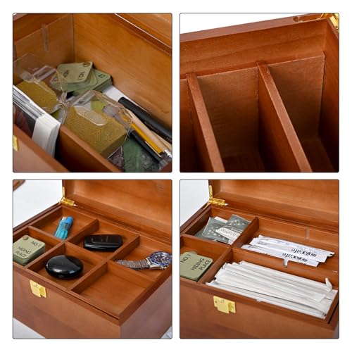 Wooden Decorative Keepsakes Storage Box with Hinged Lid, Adjustable Tray and Divider