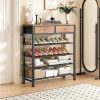 Shoe Rack, 5 Tier Shoe Organizer for 12-16 Pairs of Shoes, with 2 Drawers, 3 Fabric Shelves and Wooden Top, Shoe Rack for Closet