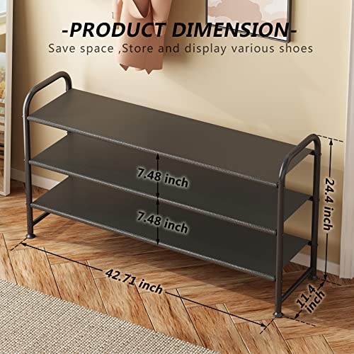Shoe Rack 3 Tier Long Storage Organizer Wide Metal Shoe Shelf for Closet Entryway Black
