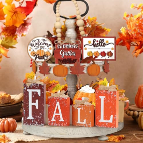 Fall Sign Wooden Decor Rustic Wooden Sign for Mantel, Table, Tiered Tray Fall Decorations for Home, Farmhouse, Porch, Kitchen.