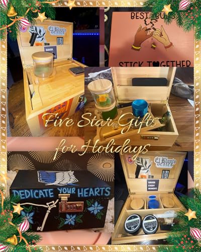 Bamboo Smell Proof Container Locking Box, Large Wooden Storage Box with Glass Jar, Christmas Gifts for Men Women, Home Decor &