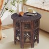 Hand-Carved Octagonal Wooden Side Table – 18” x 18” Mango Wood End Table, Natural Burnt Finish, Decorative Accent Table for