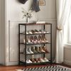 Shoe Rack Organizer, 5 Tier Industrial Shoe Storage Shelf, Narrow Sturdy Metal Shoe Shelves for Closet Entryway, Rustic Brown