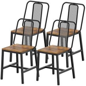 Dining Chairs Set of 4, Wooden Kitchen Chairs, Farmhouse Dining Chairs with Back Support, for Living Room, Kitchen, Rustic Brown