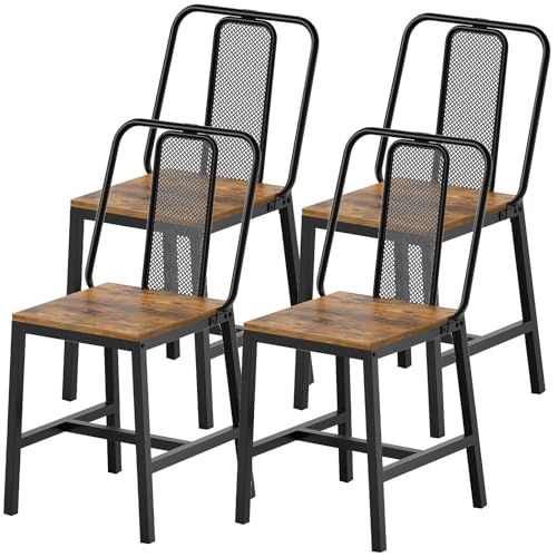 Dining Chairs Set of 4, Wooden Kitchen Chairs, Farmhouse Dining Chairs with Back Support, for Living Room, Kitchen, Rustic Brown