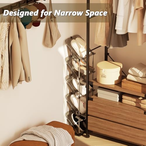 2 Pack Sloping Narrow Shoe Rack 5 Tiers - Free Standing Vertical Shoes Racks for Small Spaces and Corner, Shoe Storage Organizer