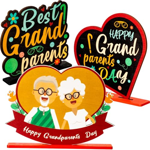 3 Pcs Grandparents Day Wooden Table Centerpieces Decoration Grandparents Gifts from Grandkids Table Topper Sign Wood Craft Kit