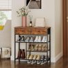 Shoe Rack, 4 Tier Shoe Storage Organizer with 2 Drawers, Shoe Storage Shelves with Sturdy Wooden Top and Metal Shelves, Free