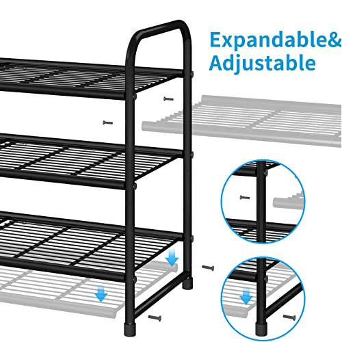 3-Tier Stackable Shoe Rack, Expandable & Adjustable Shoe Shelf Storage Organizer, Wire Grid, Black