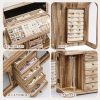 Jewelry Box for Women Girls, Rustic Wooden Jewelry Organizer Box with Mirror, 5 Layer Jewelry Storage Case Display for Necklaces