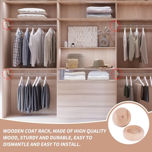 Wood Closet Pole Socket, Closet Pole Socket, Wooden Closet Rod Holders for Closet Poles for Hanging Clothes, Wooden Closet Rod