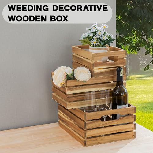 Nesting Wood Storage Crates (Set of 3) - Light Natural Acacia Wood Stackable Wooden Boxes for Storage & Organization -